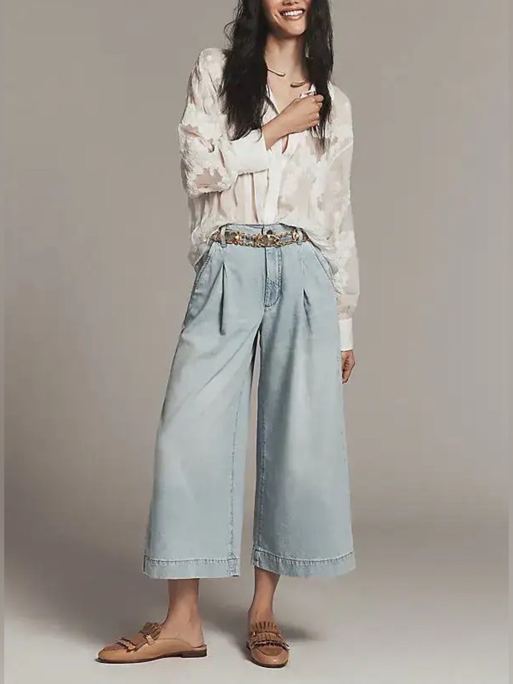 PILCRO Anthropologie High Rise Cropped Wide Leg Jeans Egg Jelly Fish Wash XS NEW
